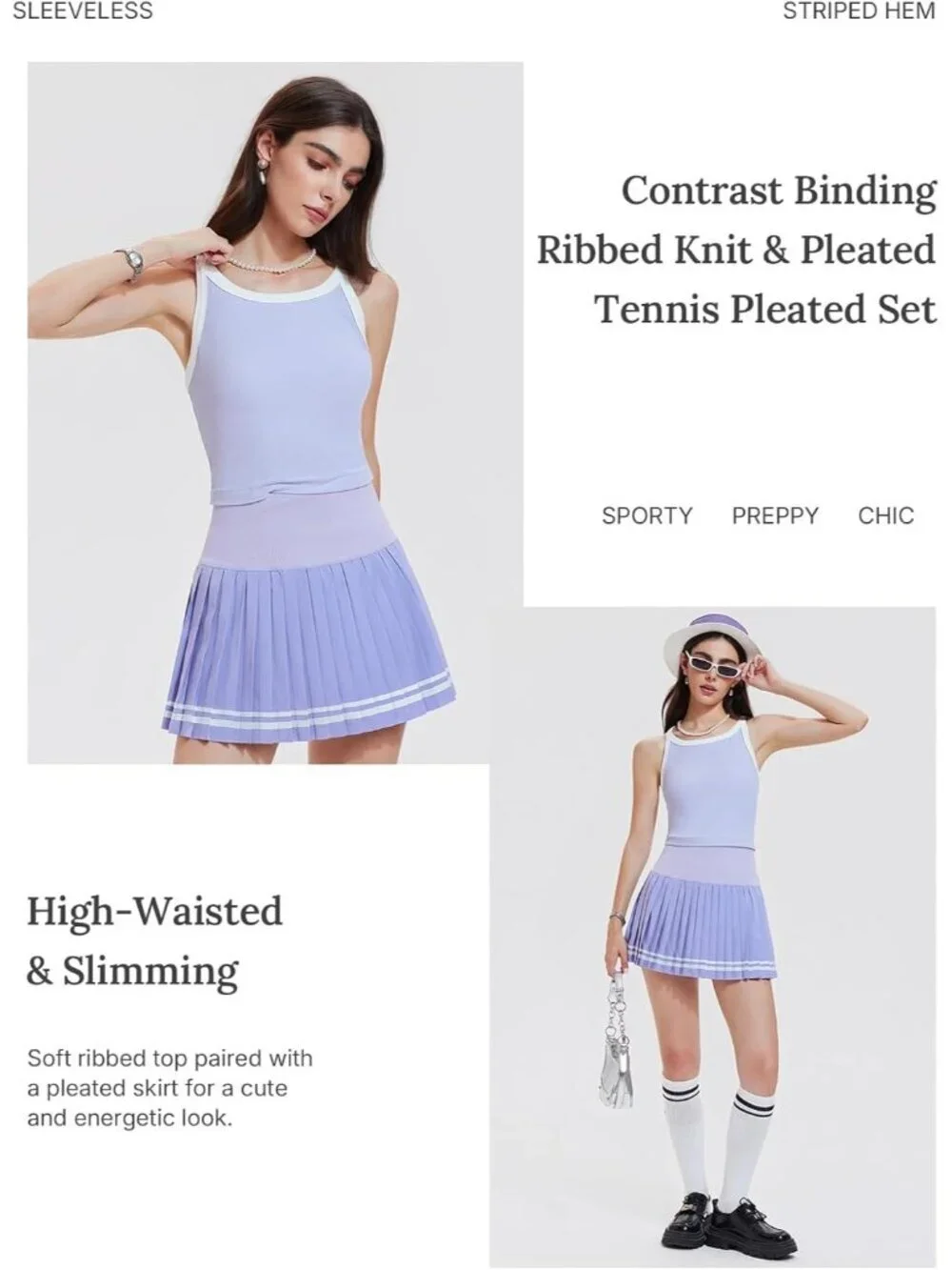 Women's Lavender 2 Piece Racer Back Tennis Skirt Tank Top Pull On Golf Dress